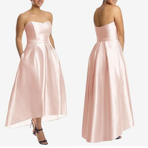 Alfred Sung Strapless Pink Satin Dress Size 8 High Low Bridesmaid Balletcore - Picture 1 of 9
